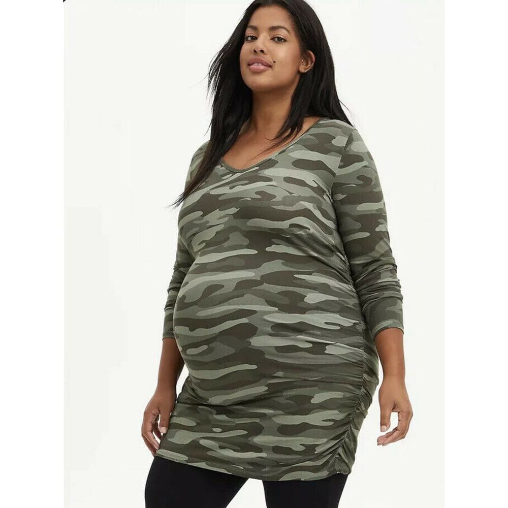 New Torrid Sz 1 1X Blouse Plus Maternity Super Soft Camo Tunic Tee Top NWT‎